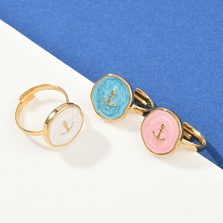 304 Stainless Steel Enamel Open Cuff Rings for Women RJEW-K301-06C-1