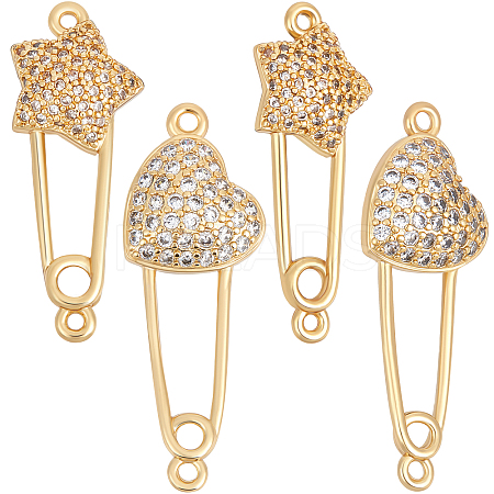 6Pcs 2 Styles Brass Micro Pave Cubic Zirconia Connector Charms KK-BBC0005-56-1