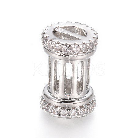 Hollow Brass Micro Pave Clear Cubic Zirconia Beads ZIRC-L085-53P-1