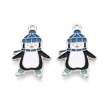 Rack Plating Alloy Enamel Penguin Pendants ENAM-T024-68A-P-1