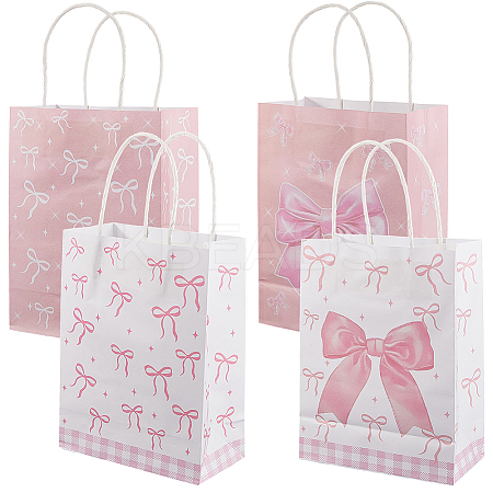 12Pcs 2 Colors Bowknot Kraft Paper Bags with Handles ABAG-WH20015-15-1