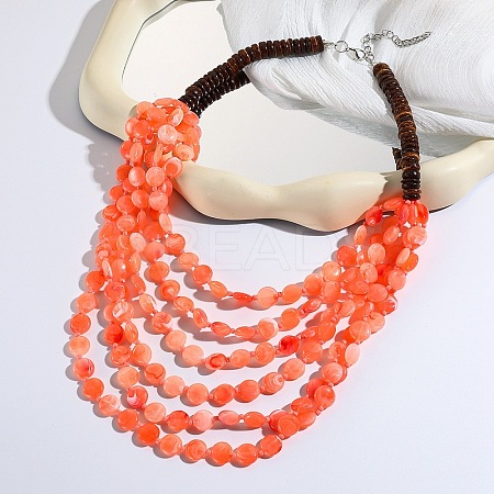 Flat Round Resin & Coconut Heishi Beaded Multi Layered Necklaces for Women FS-WGC6677-02-1