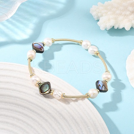Natural Paua Shell & Potato Pearl Beaded Stretch Bracelets BJEW-JB14172-01-1