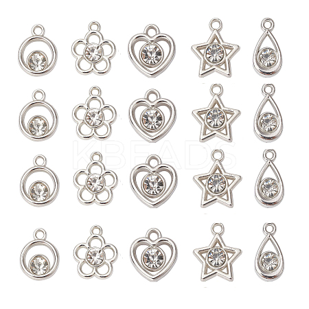 50Pcs 5 Styles Plastic with Resin Rhinestone Pendants KY-CJ0001-94-1