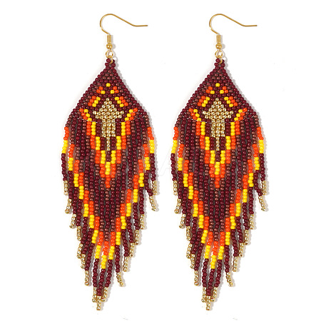 Bohemian Beach Style Handmade Tassel Seed Beaded Dangle Earrings for Women ZB5578-1