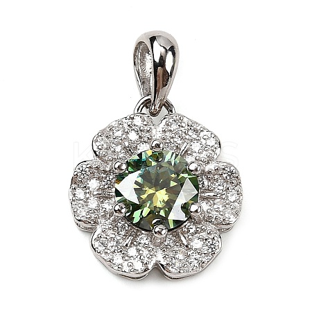 925 Sterling Silver  Moissanite Rhinestone Flower Charms STER-D308-01B-P-1