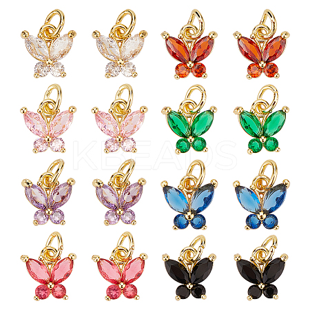 16Pcs 8 Colors Rack Plating Brass Inlaid Cubic Zirconia Charms KK-DC0001-82-1
