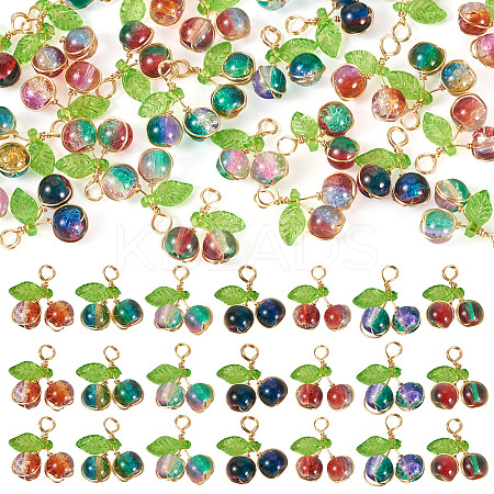 28Pcs 7 Colors Crackle Glass Pendants PALLOY-TAC0183-1