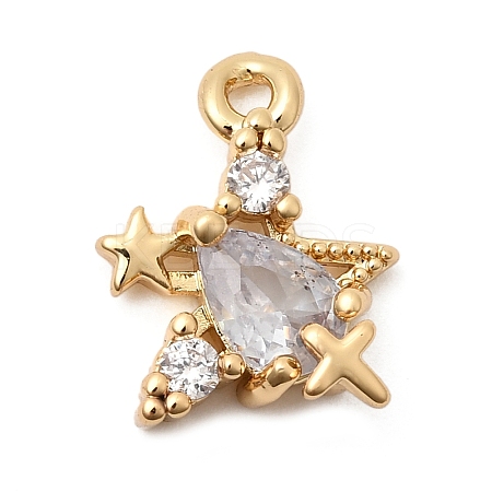 Brass Micro Pave Clear Cubic Zirconia Charms ZIRC-F146-04G-1