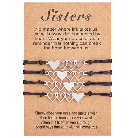 4Pcs 4 Style 430 Stainless Steel Heart Link Bracelets Set JB716A-1