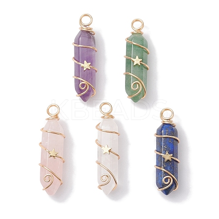 Natural Mixed Stone Double Terminal Pointed Pendants PALLOY-JF02672-1