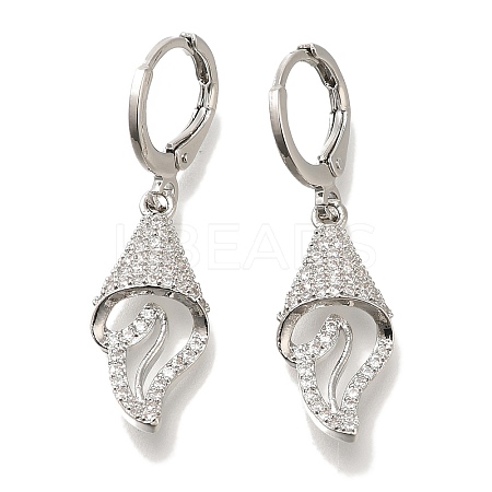 Rack Plating Shell Shape Brass Micro Pave Clear Cubic Zirconia Hoop Earrings EJEW-H016-38P-1