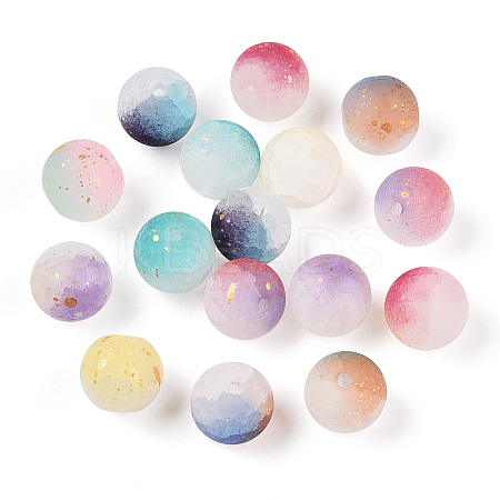 Frosted Baking Paint Crackle Glass Beads with Glitter Powder DGLA-T004-8mm-01A-1