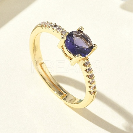 Brass & Round Cubic Zirconia Finger Rings CU-CBA7E55-19G-02-1