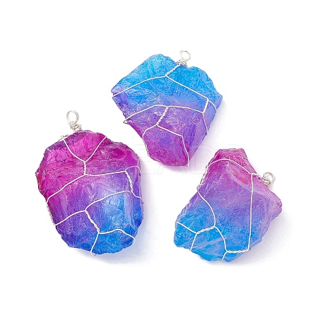 Electroplated Raw Rough Natural Quartz Copper Wire Wrapped Big Pendants PALLOY-JF02283-03-1