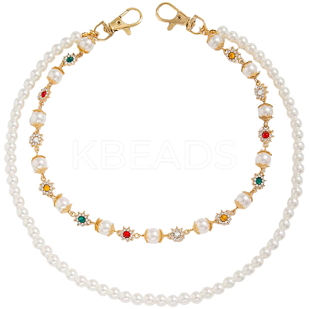 1Pc Plastic Imitation Pearl Round Beaded Alloy Rhinestone Link Chain Double Layered Chain Belts for Pants AJEW-CP0009-84-1