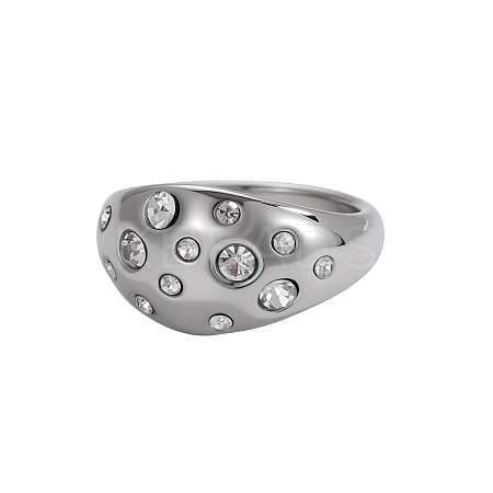 304 Stainless Steel Micro Pave Cubic Zirconia Finger Rings STAS-OY011-86P-1