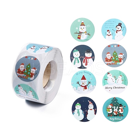 8 Patterns Snowman Round Dot Self Adhesive Paper Stickers Roll X-DIY-A042-01I-1