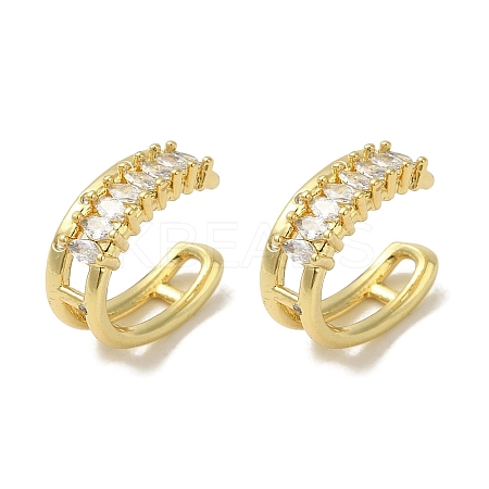 Rack Plating Brass Pave Clear Cubic Zirconia Oval Cuff Earrings for Women EJEW-P280-16G-1
