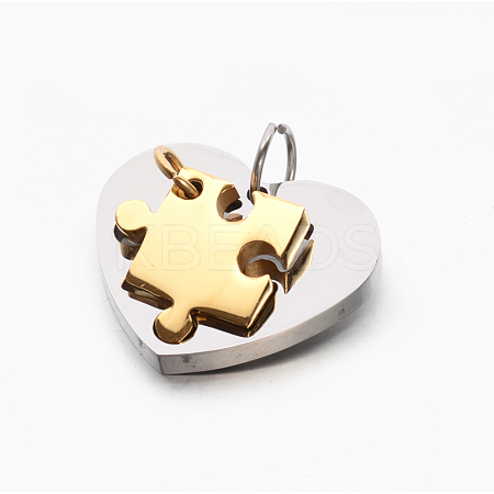 Valentine's Couple Jewelry Lovers 304 Stainless Steel Heart with Puzzle Jigsaw Split Pendants STAS-E090-46G-1