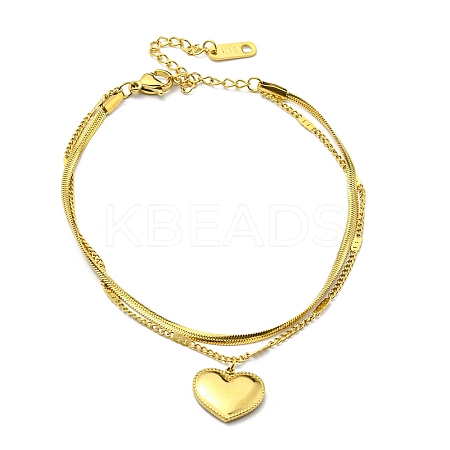 304 Stainless Steel Herringbone & Curb Chains Double Layered Multi-strand Bracelet LS-BJEW-K235-01G-1