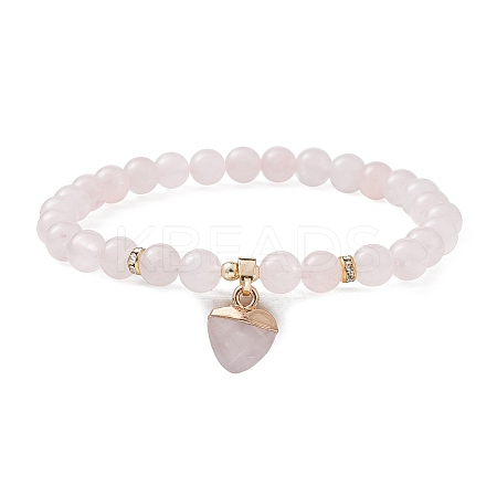 Natural Rose Quartz Round Beaded Stretch Bracelets BJEW-JB09727-03-1