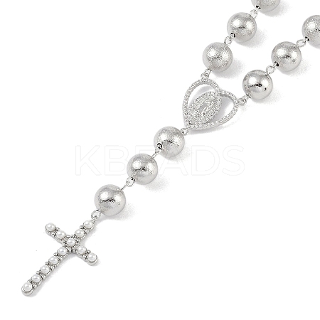 Brass Micro Pave Clear Cubic Zirconia & Plastic Pearl Pendant Necklaces NJEW-H028-03P-1