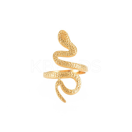 Ion Plating(IP) 304 Stainless Steel Snake Wide Open Cuff Ring for Women RJEW-S405-160G-1