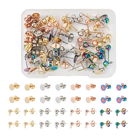 80Pcs 8 Style 304 Stainless Steel Stud Earring Findings STAS-PJ0001-40-1