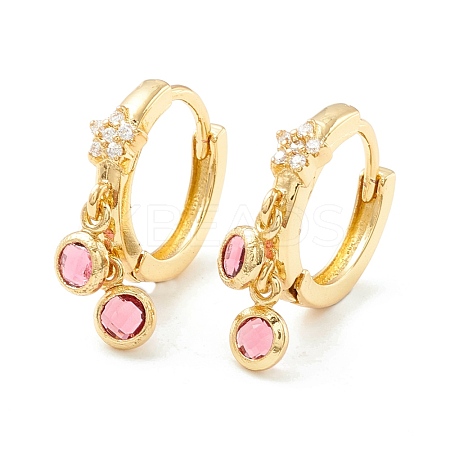 Star Cubic Zirconia Hoop Earrings with Flat Round Drop EJEW-P196-19G-04-1