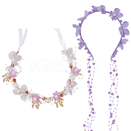 1Pc Imitation Pearl Ribbon Hair Bands OHAR-NB0001-33B-1