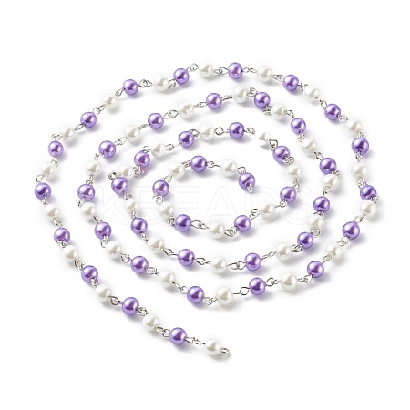 Glass Pearl Round Beads Chains for Necklaces Bracelets Making AJEW-JB00112-06-1