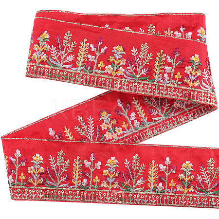 5 Yards Polyester Embroidery Flower Ribbon OCOR-CY0001-17D-1