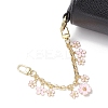 2Pcs 2 Styles Alloy Pink Enamel Flower Bowknot Pendant Cable Chain Purse Decorative Chains AJEW-BA00148-3
