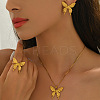 304 Stainless Steel Butterfly Stud Earrings & Pendant Necklaces & Rings Sets for Women WG6482F-06-1
