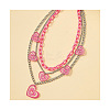 Acrylic Pink Glitter Heart Pendant 304 Stainless Steel Chain 3 Layer Necklaces for Women FS-WG9B734-01-5