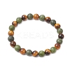 Natural Tiger Eye & Chinese Southern Jade Round Beaded Stretch Bracelets for Men Women BJEW-JB12016-2