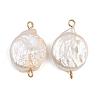 Natural Freshwater Pearl Keshi Pearl Flat Round Connector Charms STAS-D378-12G-1