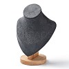 Velvet Bust Necklace Display Stands with Wooden Base ODIS-Q041-02A-02-2