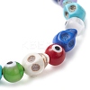 Halloween Dyed Synthetic Turquoise Skull & Lampwork Evil Eye Round Beaded Stretch Bracelets for Women Men BJEW-JB12268-03-4