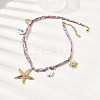 304 Stainless Steel Starfish Sun Heart & Ceramic Fish Flower Pendant Printed Polyester Cord Necklaces for Women NJEW-A063-08G-1