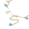 Handmade Evil Eye Lampwork & Stainless Steel Heart Tassel 304 Stainless Steel Curved Bar Link Chain Anklets for Women AJEW-AN00742-03-5