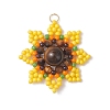 Round Natural Tiger Eye and Glass Seed Beaded Pendants PALLOY-MZ01135-1