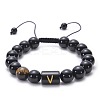 Natural Black Agate & Tiger Eye Round Beaded Adjustable Bracelets HL8029-22-1