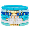 7Pcs Heart Pattern Polymer Clay & Plastic Pearl & CCB Plastic Beaded Stretch Bracelet Set for Women FS-WG634BB-23-1
