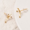 Brass Micro Pave Clear Cubic Zirconia Star Stud Earrings EJEW-C158-02G-3