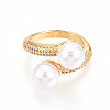 Brass Micro Pave Clear Cubic Zirconia Cuff Rings for Women KK-T074-26G-2