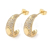 Brass Micro Pave Clear Cubic Zirconia C-Shaped with Rhombus Stud Earrings EJEW-B153-17G-02-4
