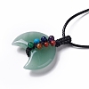 Adjustable Natural Green Aventurine Double Horn Pendant Necklace with Wax Cord for Women NJEW-B086-01G-3