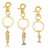 3Pcs Fish Brass Micro Pave Cubic Zirconia Keychains KEYC-HS00006-1